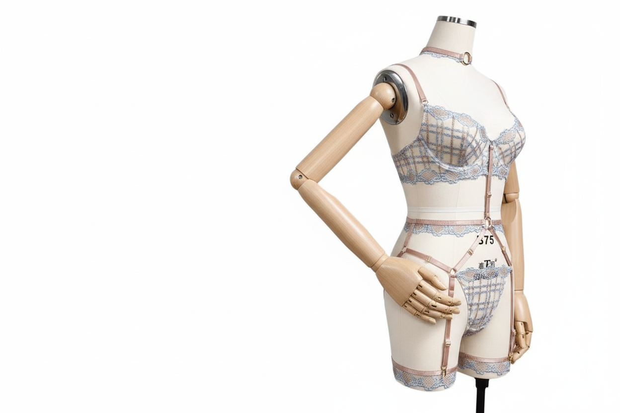 Women's Plaid Mesh Lingerie Bodysuit with Stockings - Sheer Lace Design