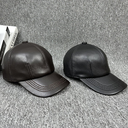 Men's Genuine Sheepskin Leather Baseball Cap - Adjustable Dome Crown Hat