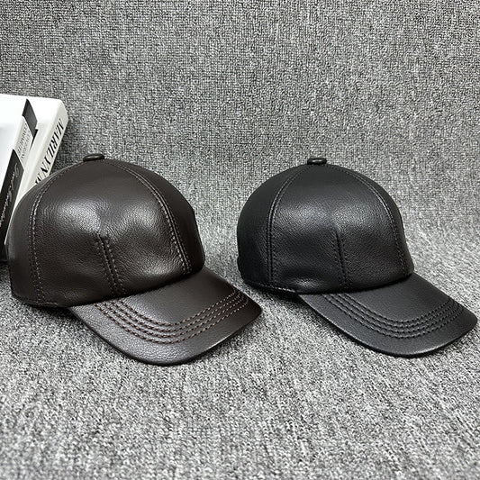 Men's Genuine Sheepskin Leather Baseball Cap - Adjustable Dome Crown Hat