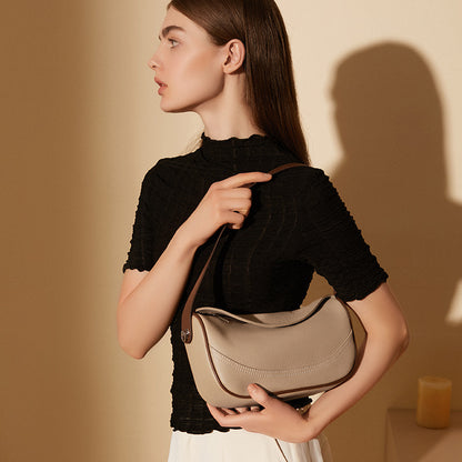 Women's First Layer Cowhide Leather Shoulder Bag - Wide Strap Messenger Bag with Zipper
