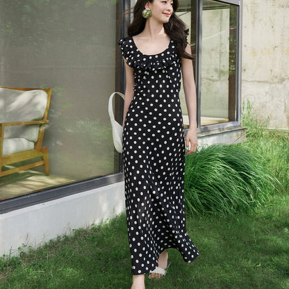 V-Neck Reversible Polka Dot Silk Dress