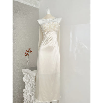 Women's Champagne Sequin Maxi Evening Gown with Shawl – Bodycon Formal Long Dress