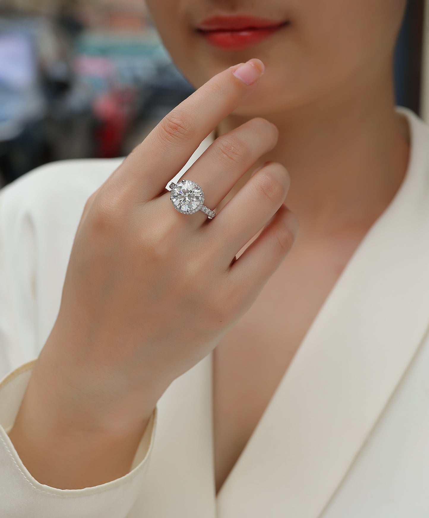 5 Carat Moissanite Sterling Silver Ring - Platinum Plated Wedding Band