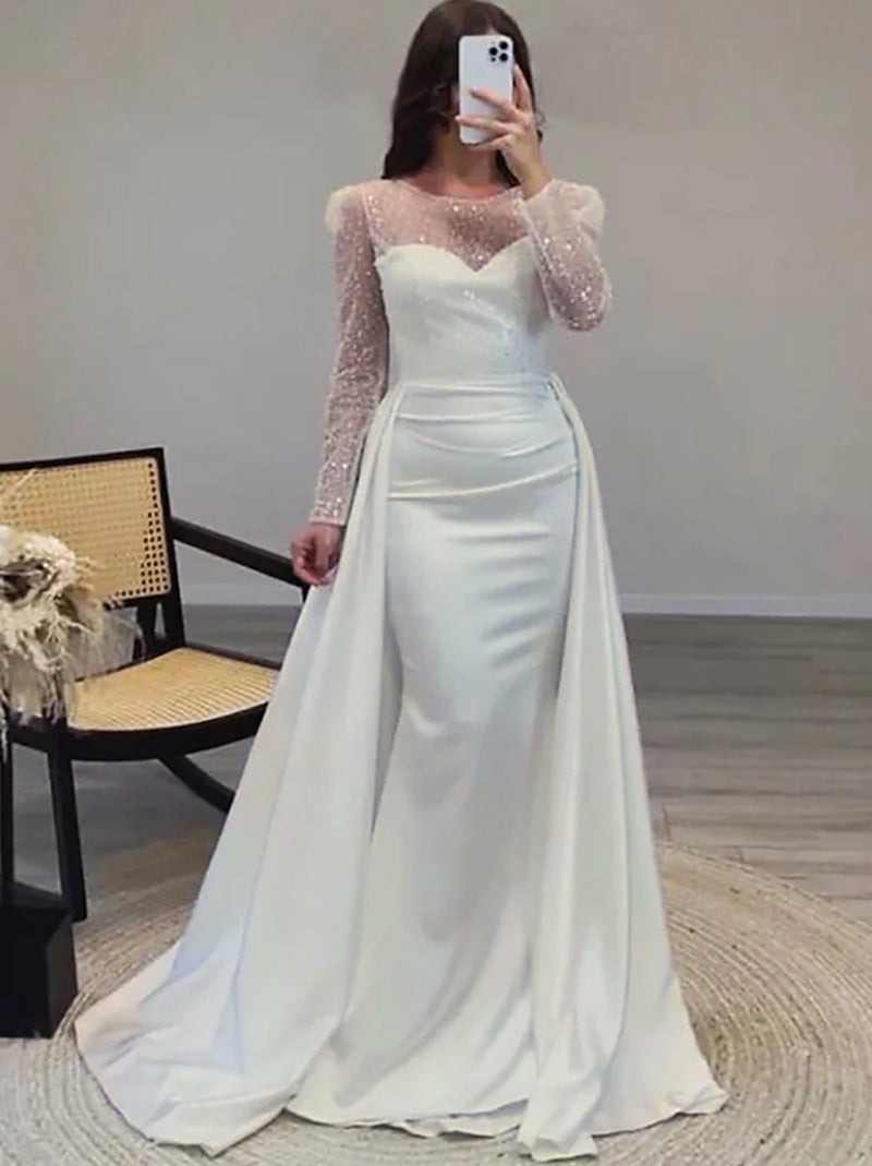 Sequin Long Sleeve Flared Hem Maxi Evening Gown | Elegant Formal Dress
