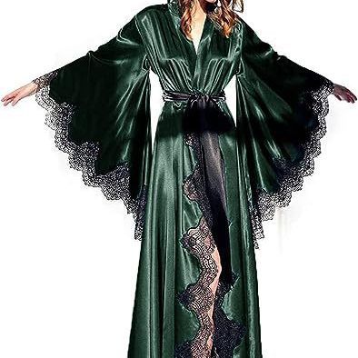 Women's Long Satin Bridal Robe with Lace Trim - V-Neck Wrap Sleepwear