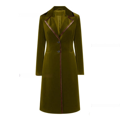 Women's Elegant Velvet Coat - Sophisticated Long Sleeve Winter Jacket
