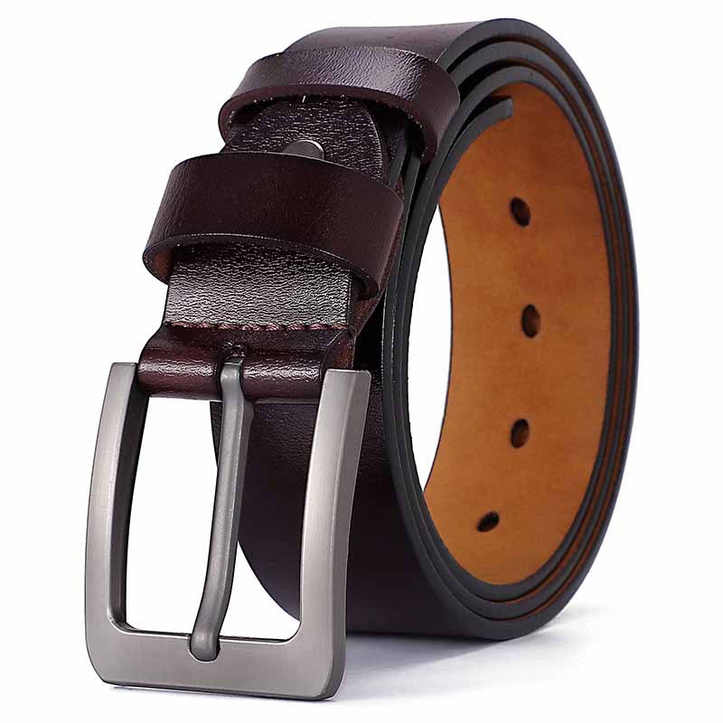 Vintage Genuine Cowhide Leather Belt for Men - Pin Buckle Square Design