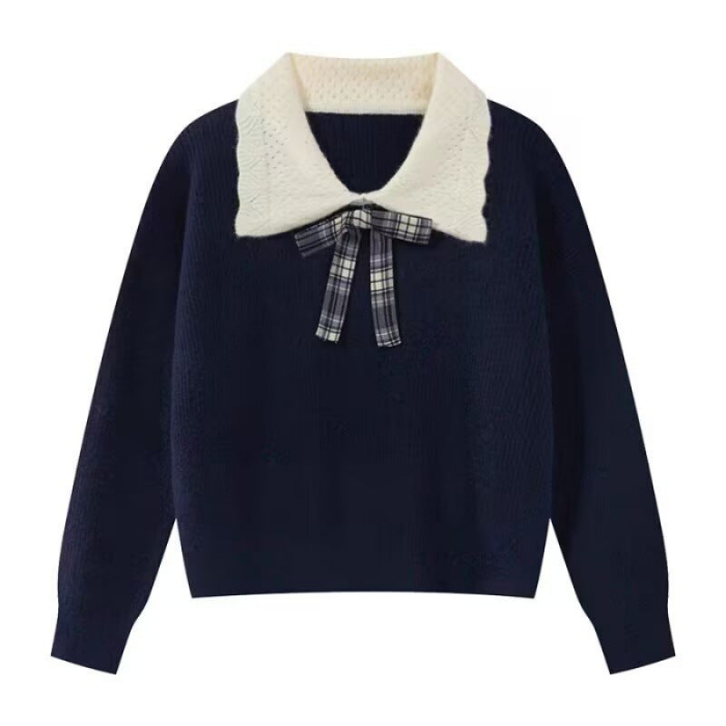Women's Preppy Color-Block Peter Pan Collar Sweater - Fall Winter Pullover