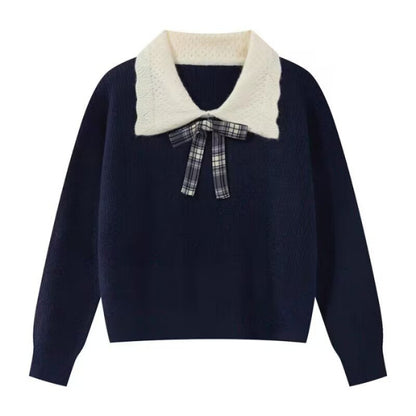 Women's Preppy Color-Block Peter Pan Collar Sweater - Fall Winter Pullover