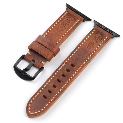 Handmade Vintage Leather Watch Strap - Genuine Top Layer Cowhide with Steel Buckle
