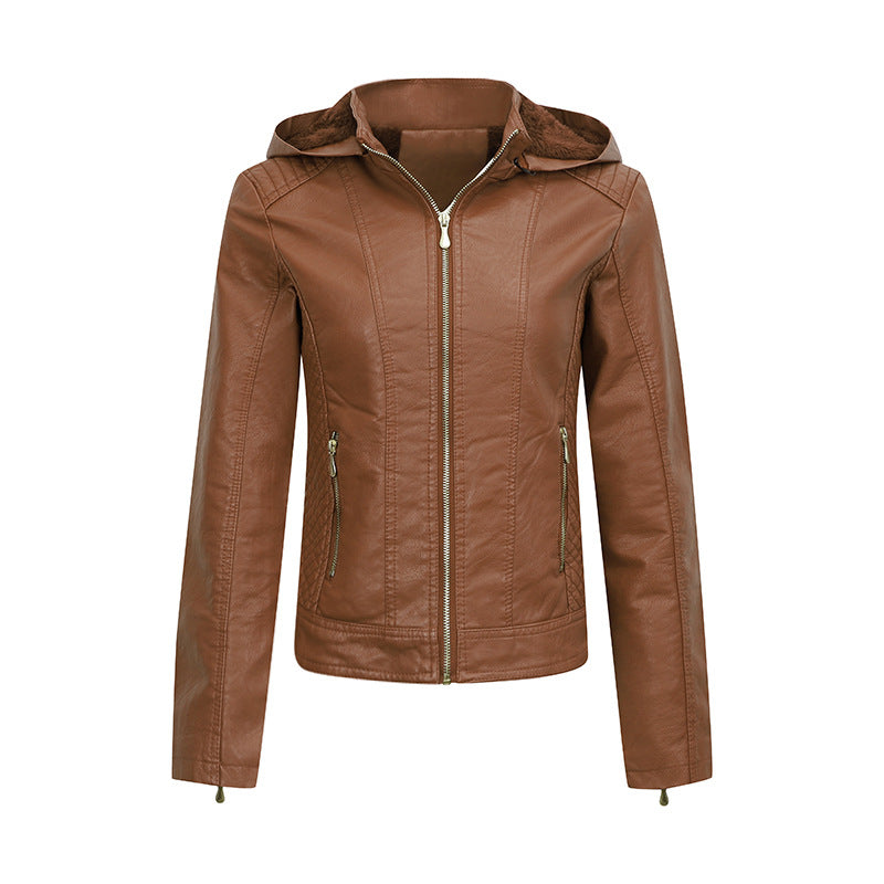 Women's Plush Hooded Winter Coat - Thickened Zipper Jacket with Pockets