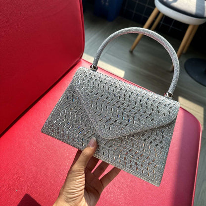 Rhinestone Evening Clutch Handbag - Metallic Nylon Dinner Bag