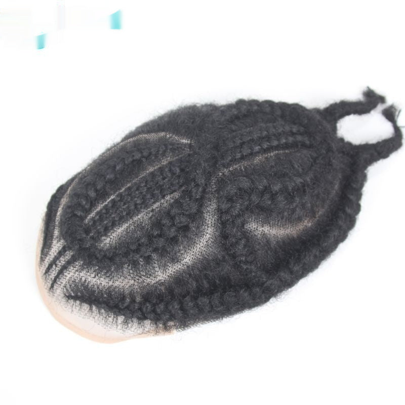 Men's Hand-Woven African Braid Wig - Real Human Hair Hairpiece