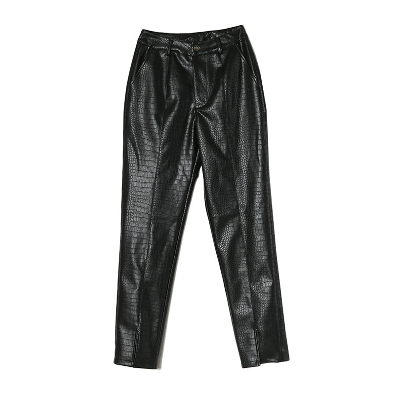 High Waist Split Leg Motorcycle Leather Pants