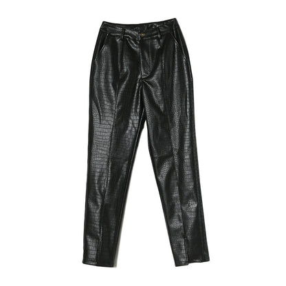 High Waist Split Leg Motorcycle Leather Pants