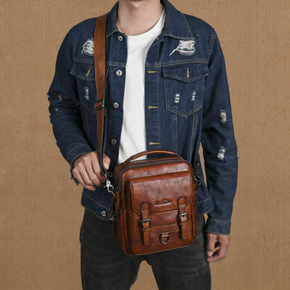 Genuine Leather Men's Shoulder Bag - Hand-Rubbed Top-Grain Cowhide Crossbody Messenger Bag