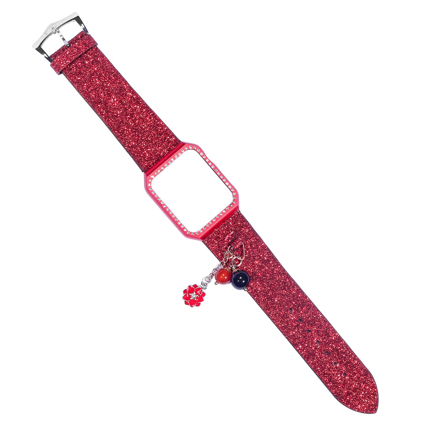 Apple Watch Glitter Sequin Leather Strap with Star Ball Charm - 38mm/42mm Compatible