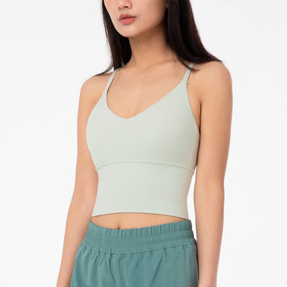 Cross-Back Sports Bra - Wireless Gathered Support with Removable Inserts