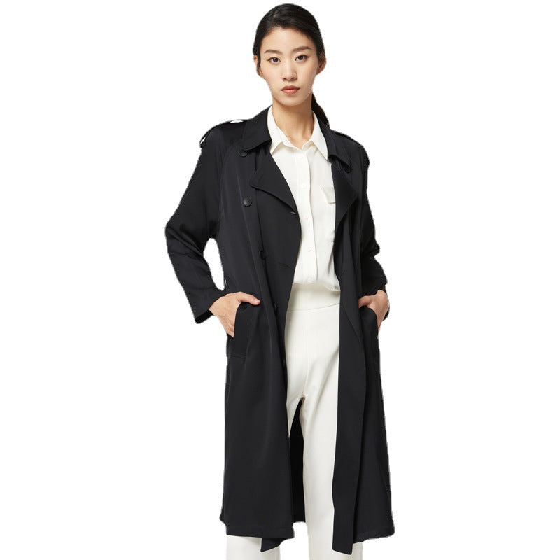 Mid-Length Double Silk Trench Coat - Women's Outerwear