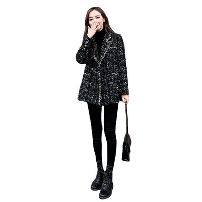 Women's Plaid Wool Blend Coat - Casual Loose Fit Long Sleeve Jacket