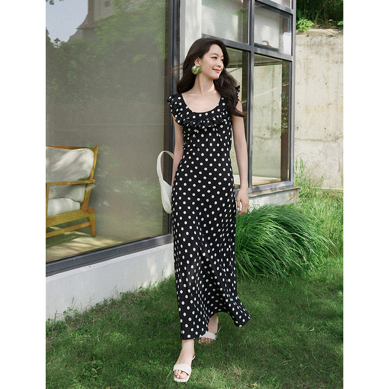 V-Neck Reversible Polka Dot Silk Dress