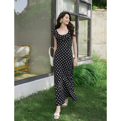 V-Neck Reversible Polka Dot Silk Dress