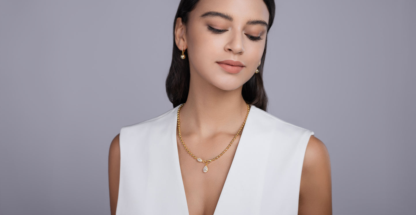 Pear-Shaped Moissanite Necklace Pendant - S925 Sterling Silver with Gold Plating