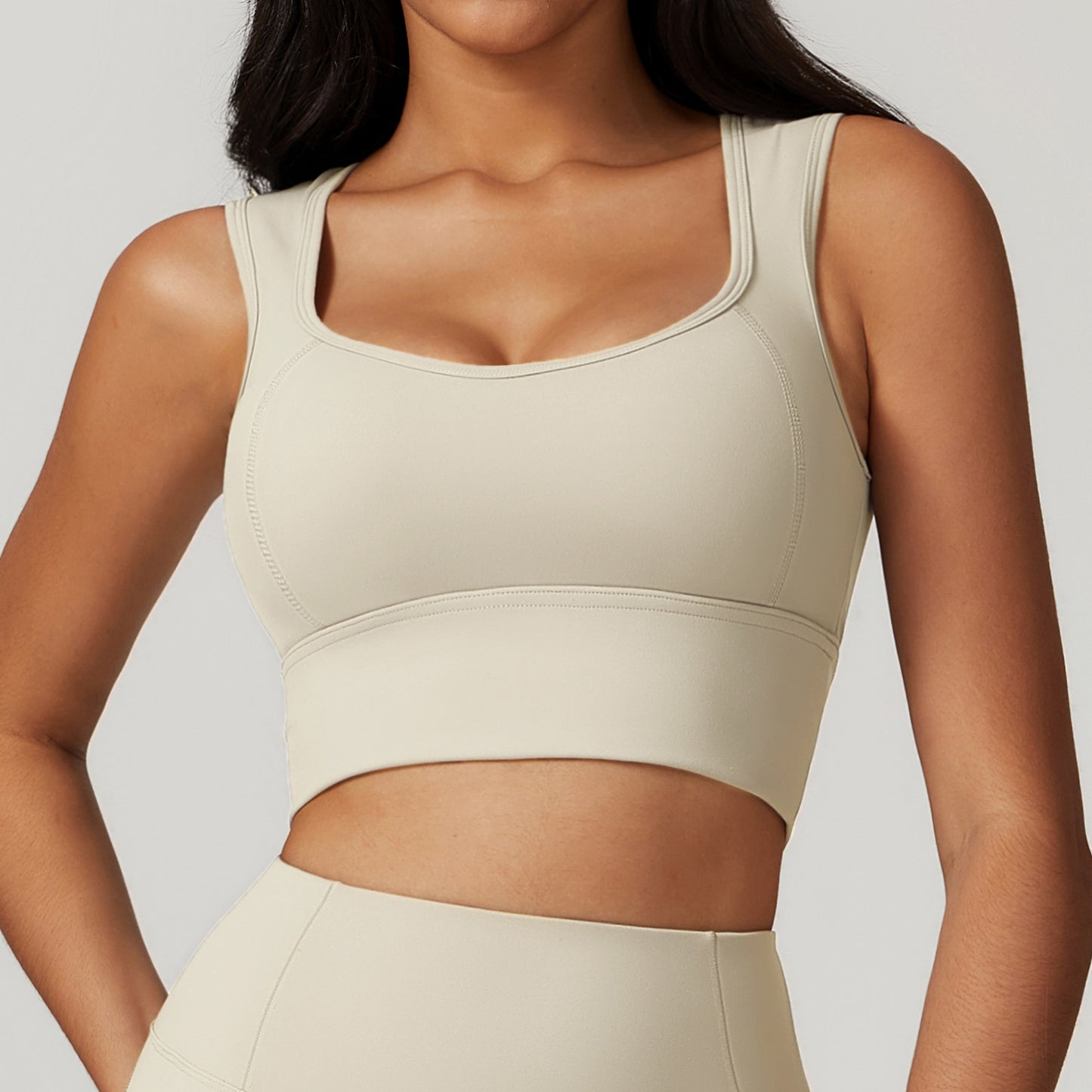 Brushed Nylon Sports Bra with Moderate Support - Fixed Strap Design