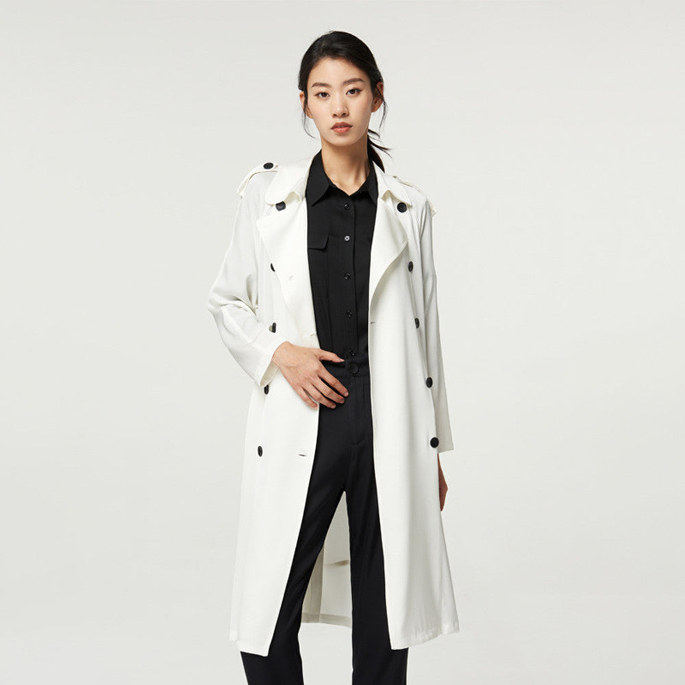 Mid-Length Double Silk Trench Coat - Women's Outerwear