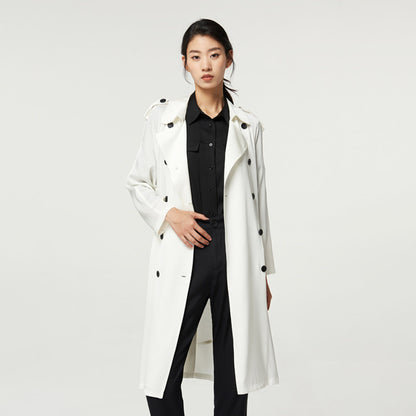 Mid-Length Double Silk Trench Coat - Women's Outerwear