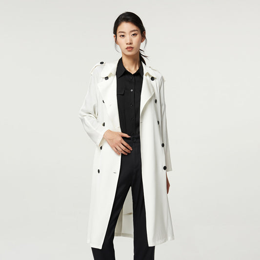 Mid-Length Double Silk Trench Coat - Women's Outerwear