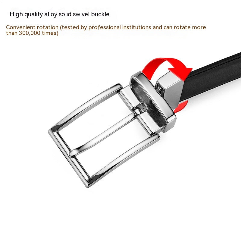 Men's Rotating Pin Buckle Genuine Leather Belt - Two-Layer Cowhide with Alloy Buckle