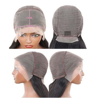 13x4 Straight Lace Front Human Hair Wig - Hand-Woven with Center Part Bangs