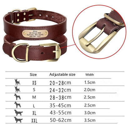 Genuine Leather Dog Collar - Cowhide with Engraved Personalization and Anti-Loss Design