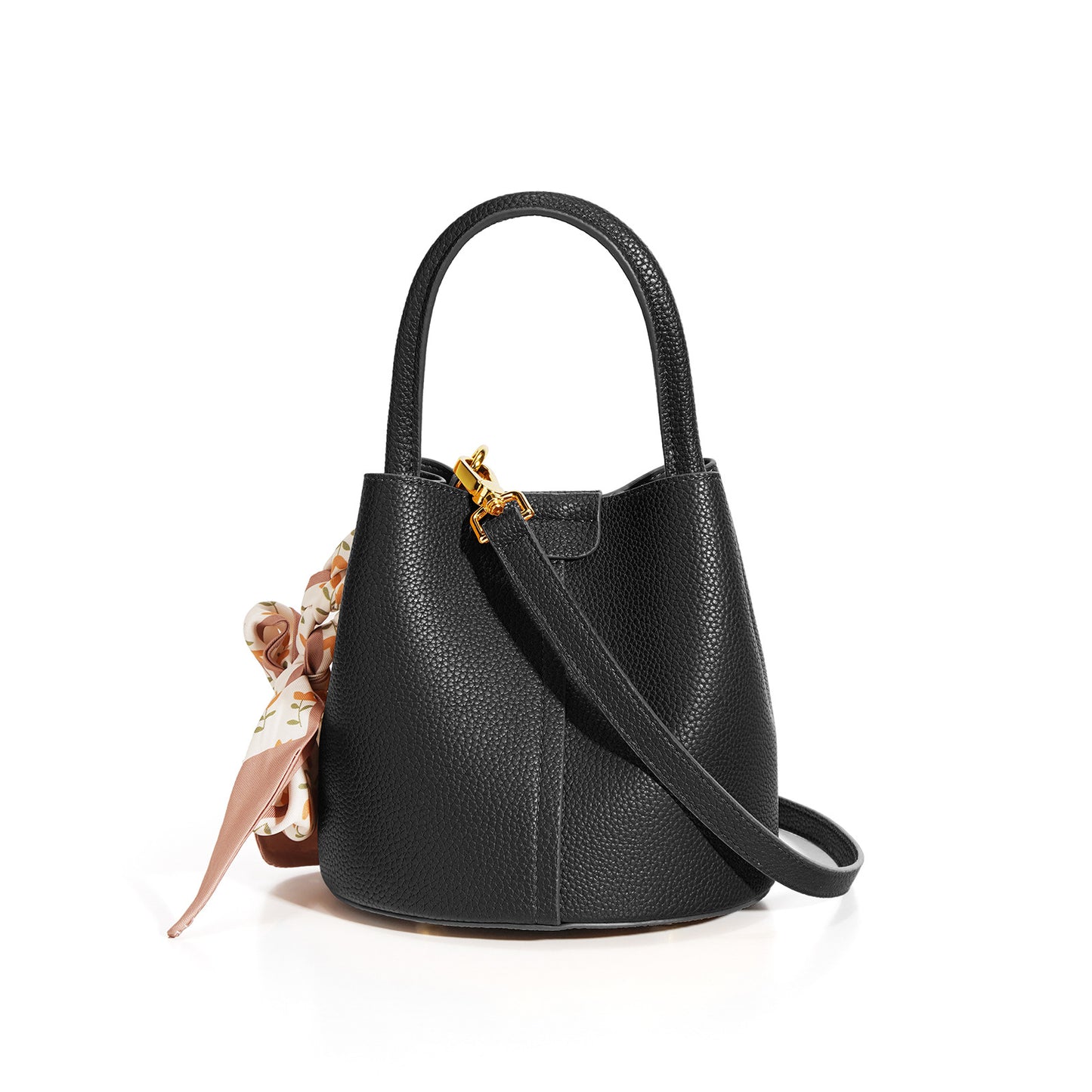 Women's Genuine Leather Bucket Bag - Advanced Texture Handbag with Drawstring Closure