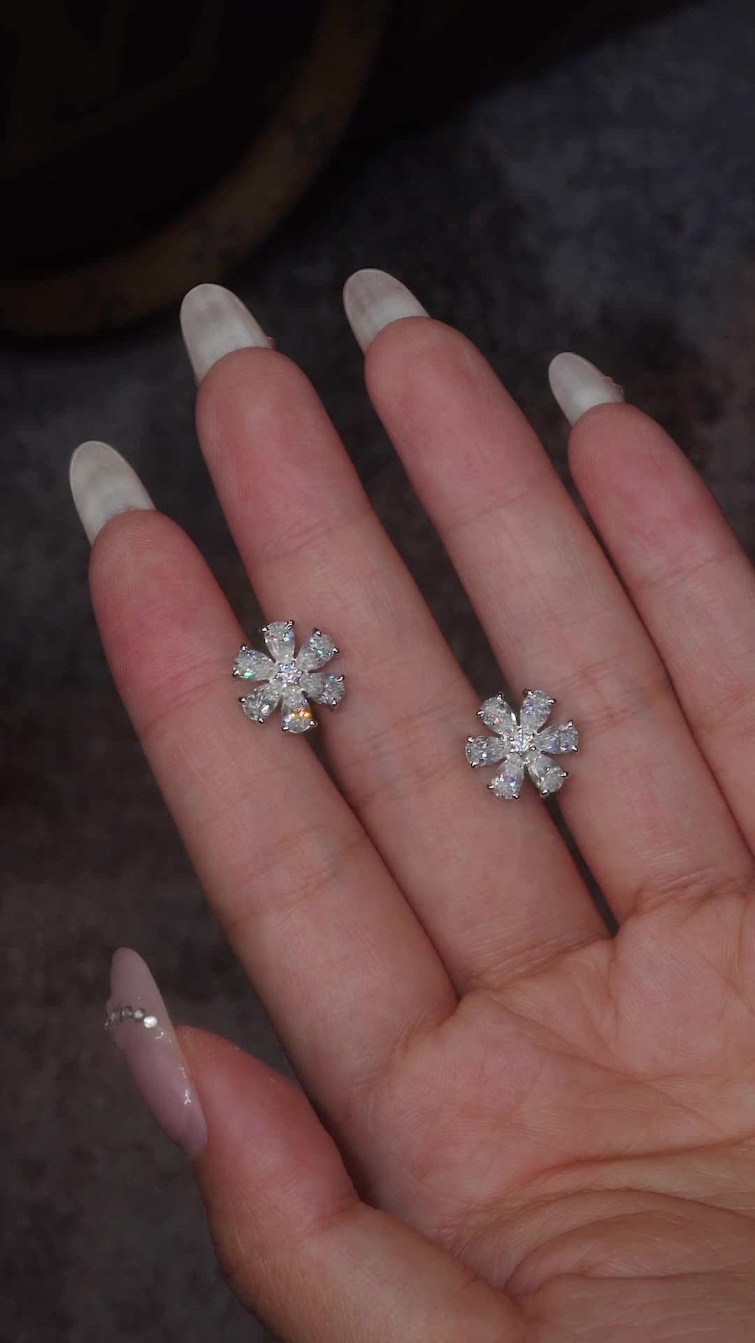 Sterling Silver Snowflake Earrings - Moissanite Flower Design Stud Earrings