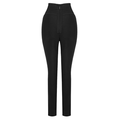 High-Waist Elastic Bandage Leggings - Cropped Solid Color Pants