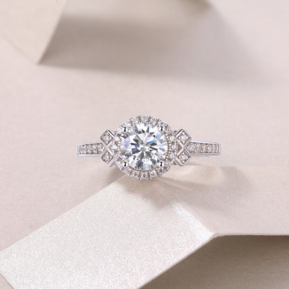 1 Carat Moissanite Sterling Silver Ring - Platinum Plated Wedding Band