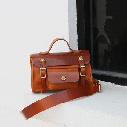 Vegetable-Tanned Head Layer Cowhide Leather Messenger Bag - European American Retro Style
