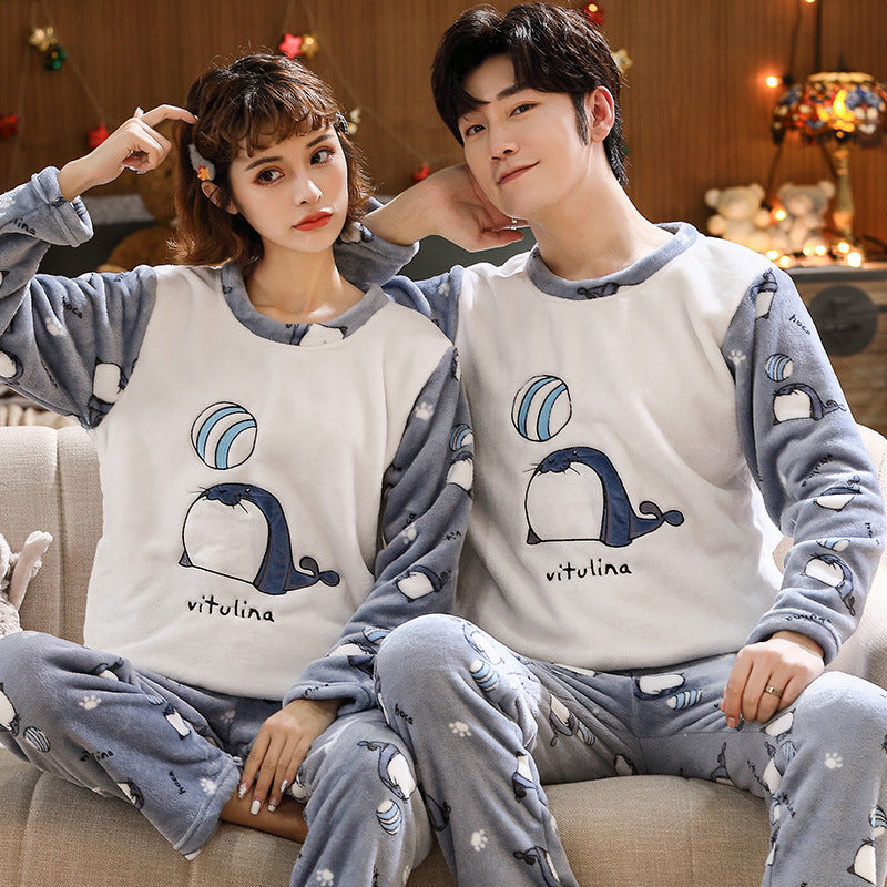 Couples Flannel Pajama Set - Warm Velvet Thickened Sleepwear for Men & Women