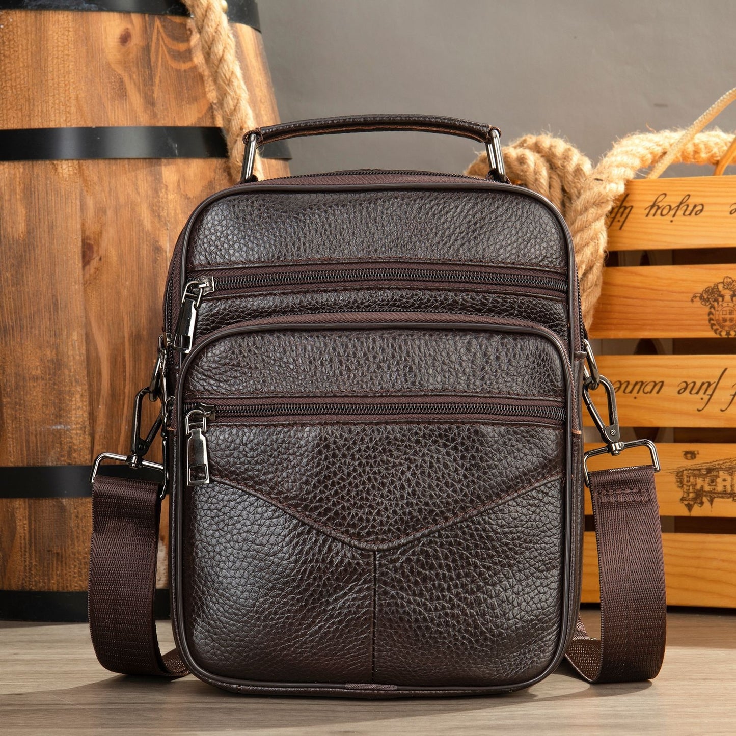 Men's Top Grain Genuine Leather Crossbody Bag - Large Capacity Business Messenger Bag
