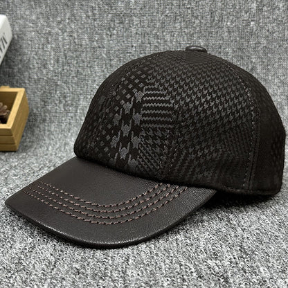 Men's Genuine Sheepskin Leather Baseball Cap - Adjustable Dome Crown Hat