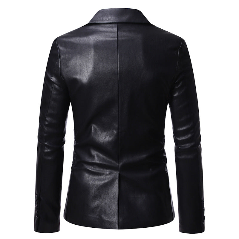 PU Leather One Button Suit Jacket - Men's Plus Size Business Blazer