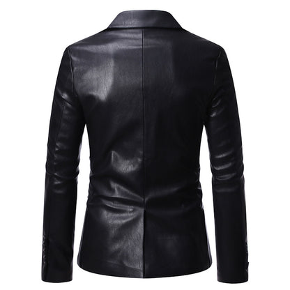 PU Leather One Button Suit Jacket - Men's Plus Size Business Blazer