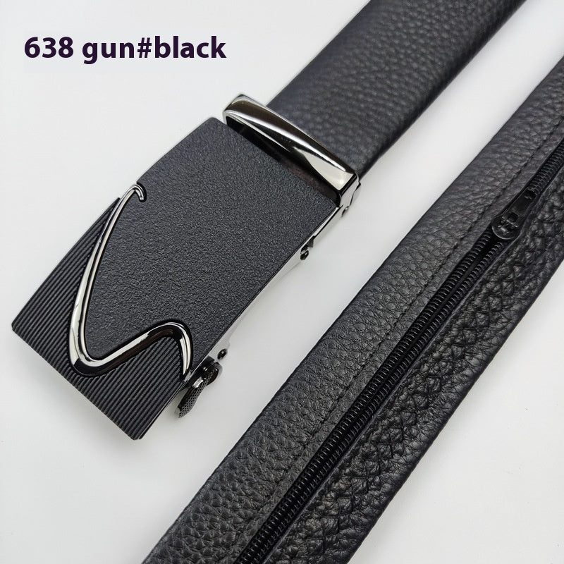 First Layer Cowhide Leather Belt with Hidden Money Compartment - Automatic Buckle