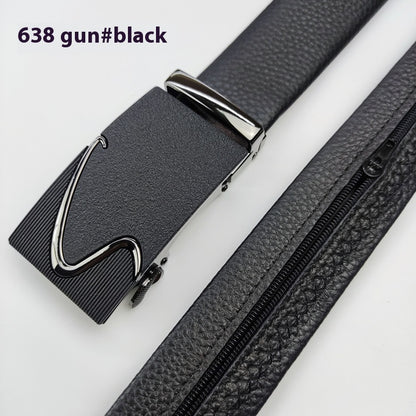 First Layer Cowhide Leather Belt with Hidden Money Compartment - Automatic Buckle
