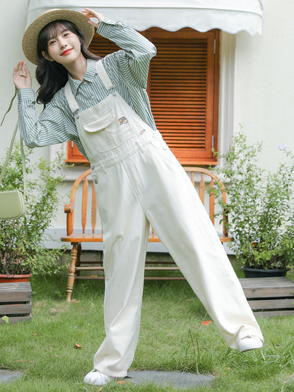 Women's Solid Color Denim Straight Overalls - Fashion Sling Style