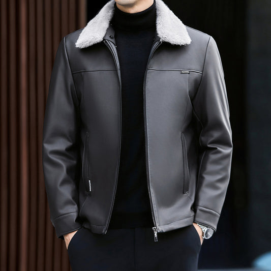 Men's Insulated PU Leather Jacket - Winter Quilted Down Coat