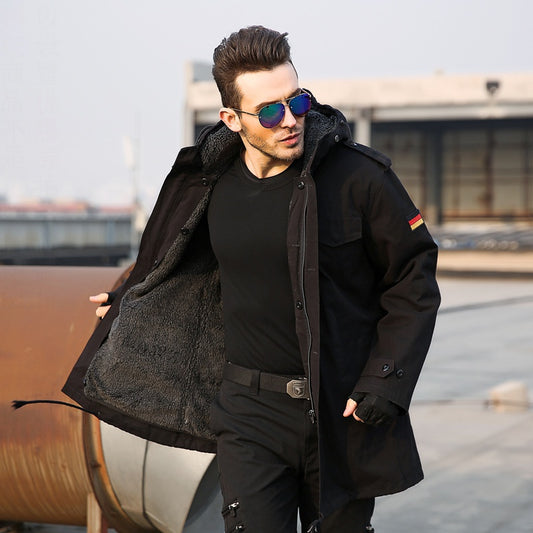 Men's Military Trench Coat - Hooded Stand Collar Cotton Coat