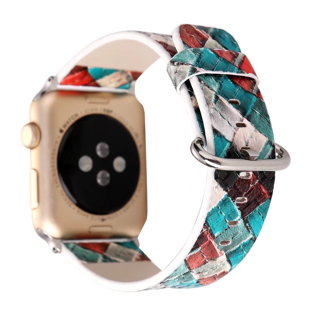 Premium Leather Watch Strap with Diamond Check Pattern